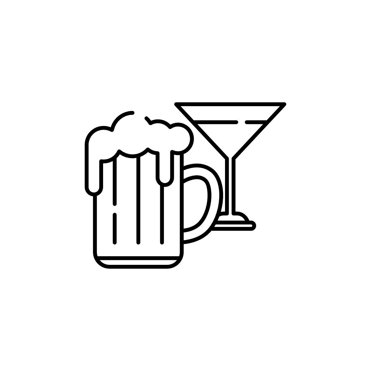 Ein Bierkrug mit Schaum und ein Cocktailglas in einem minimalistischen Design.